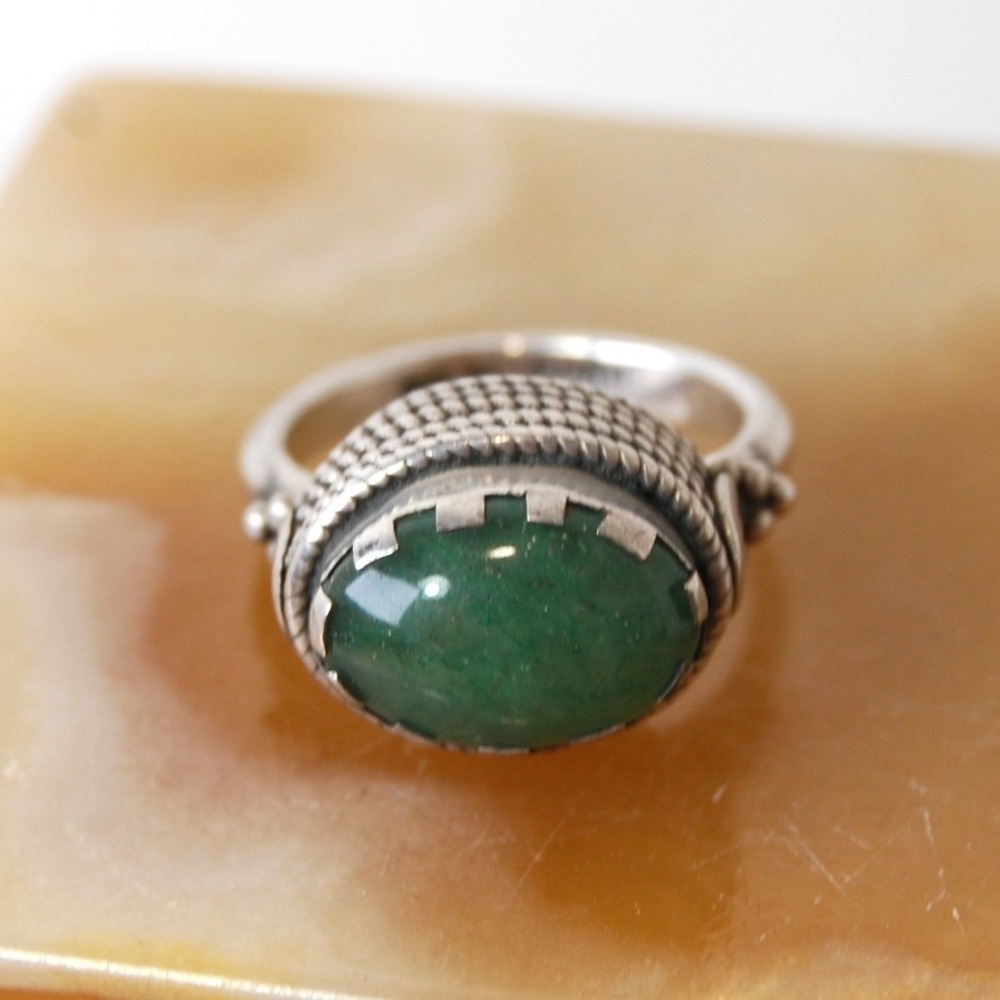 Vintage Suarti Sterling Silver Ring Size 6.75 Cabochon Aventurine Stone 925 BA